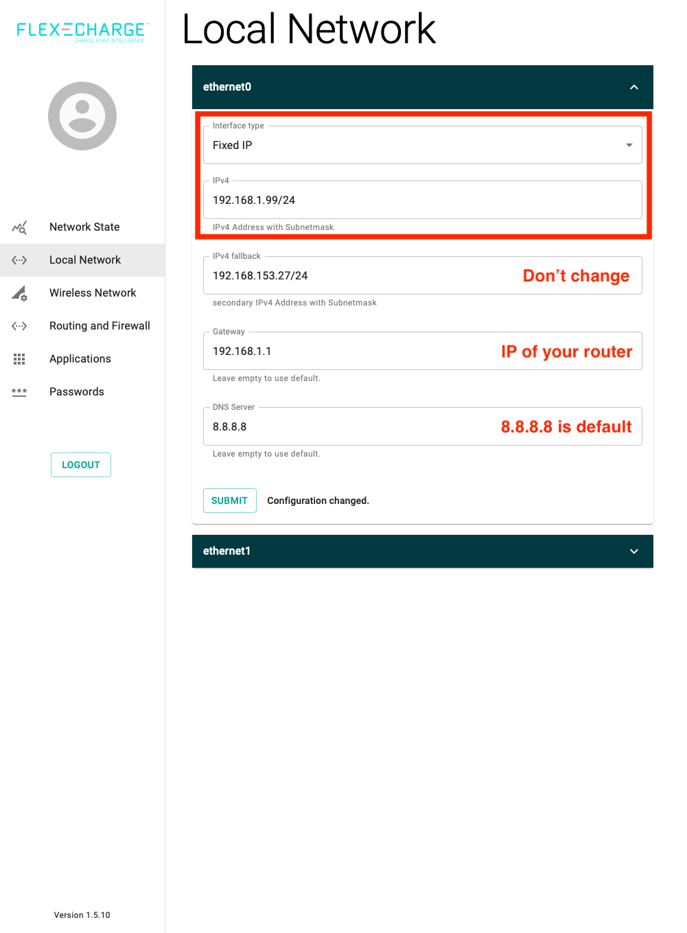 GATEWAY local network configuration